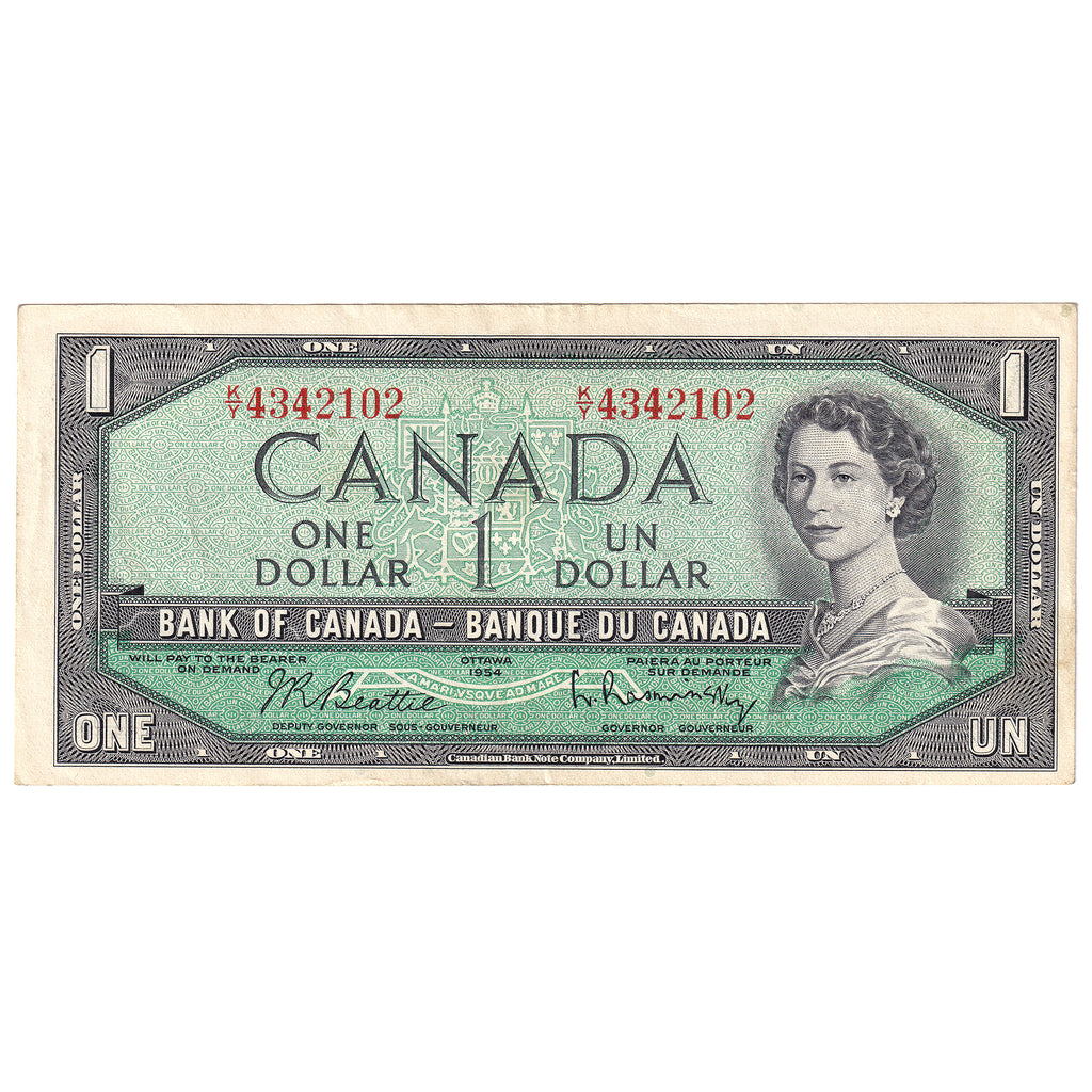 BC-37b 1954 Canada $1 Beattie-Rasminsky, K/Y, Extra Fine (EF40)