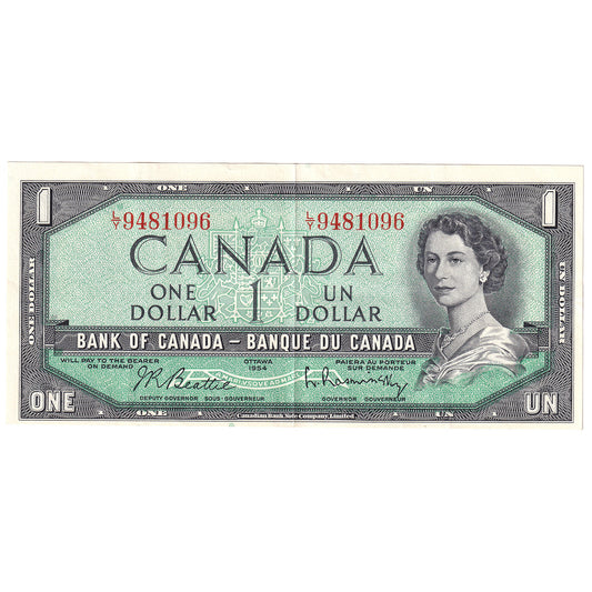 BC-37b 1954 Canada $1 Beattie-Rasminsky, L/Y, EF