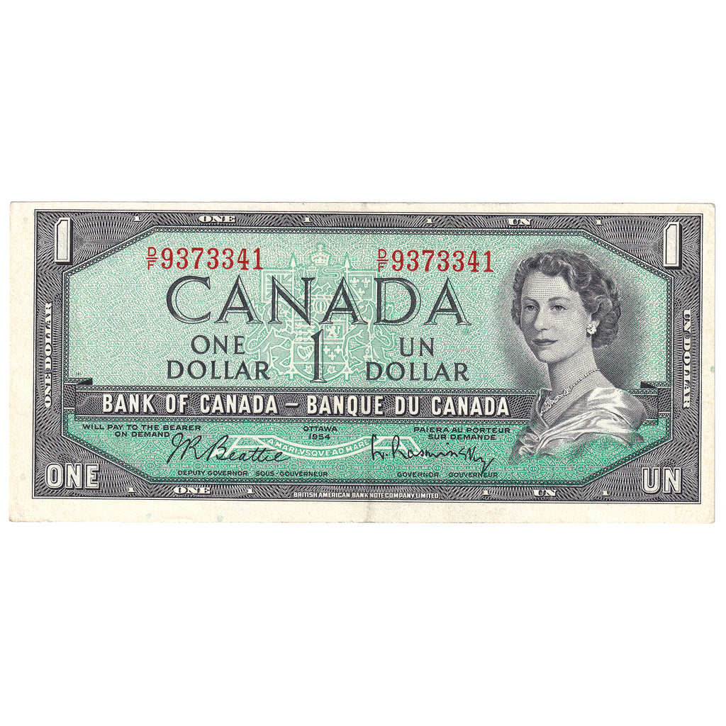 BC-37b-i 1954 Canada $1 Beattie-Rasminsky, D/F, EF-AU (EF45)