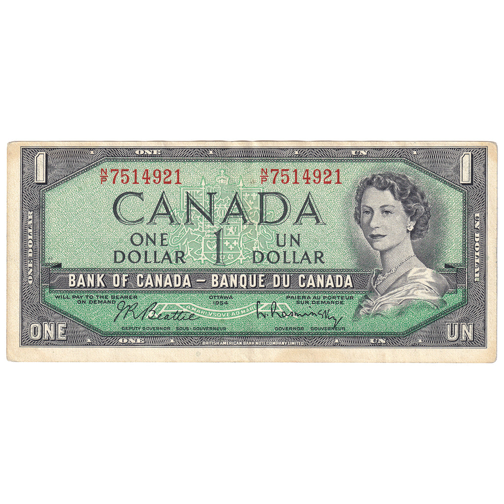 Bc-37b 1954 Canada $1 Beattie-Rasminsky, N/P, EF-AU (EF45)