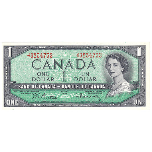 BC-37b-i 1954 Canada $1 Beattie-Rasminsky, U/P, CUNC