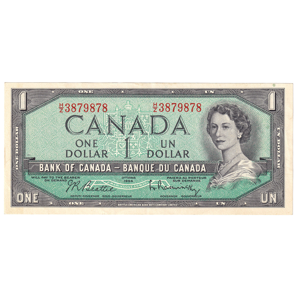 BC-37b-i 1954 Canada $1 Beattie-Rasminsky, H/Z, EF-AU (EF45)