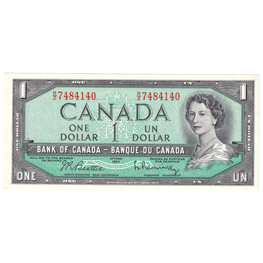 BC-37b-i 1954 Canada $1 Beattie-Rasminsky, R/Z, CUNC