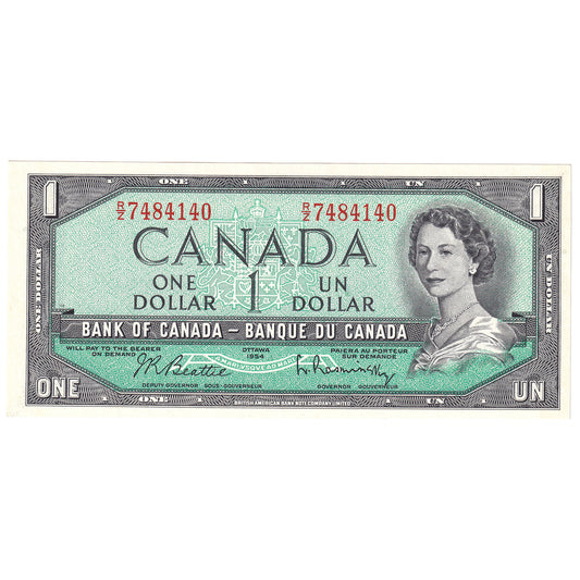 BC-37b-i 1954 Canada $1 Beattie-Rasminsky, R/Z, CUNC