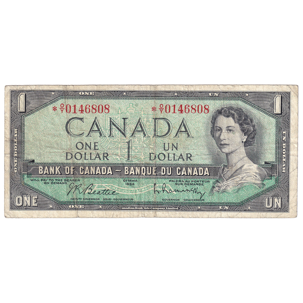 BC-37bA 1954 Canada $1 Beattie-Rasminsky, *O/Y, F-VF