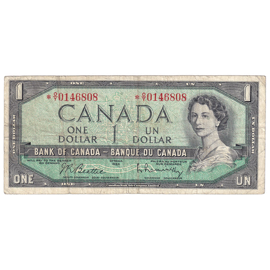 BC-37bA 1954 Canada $1 Beattie-Rasminsky, *O/Y, F-VF