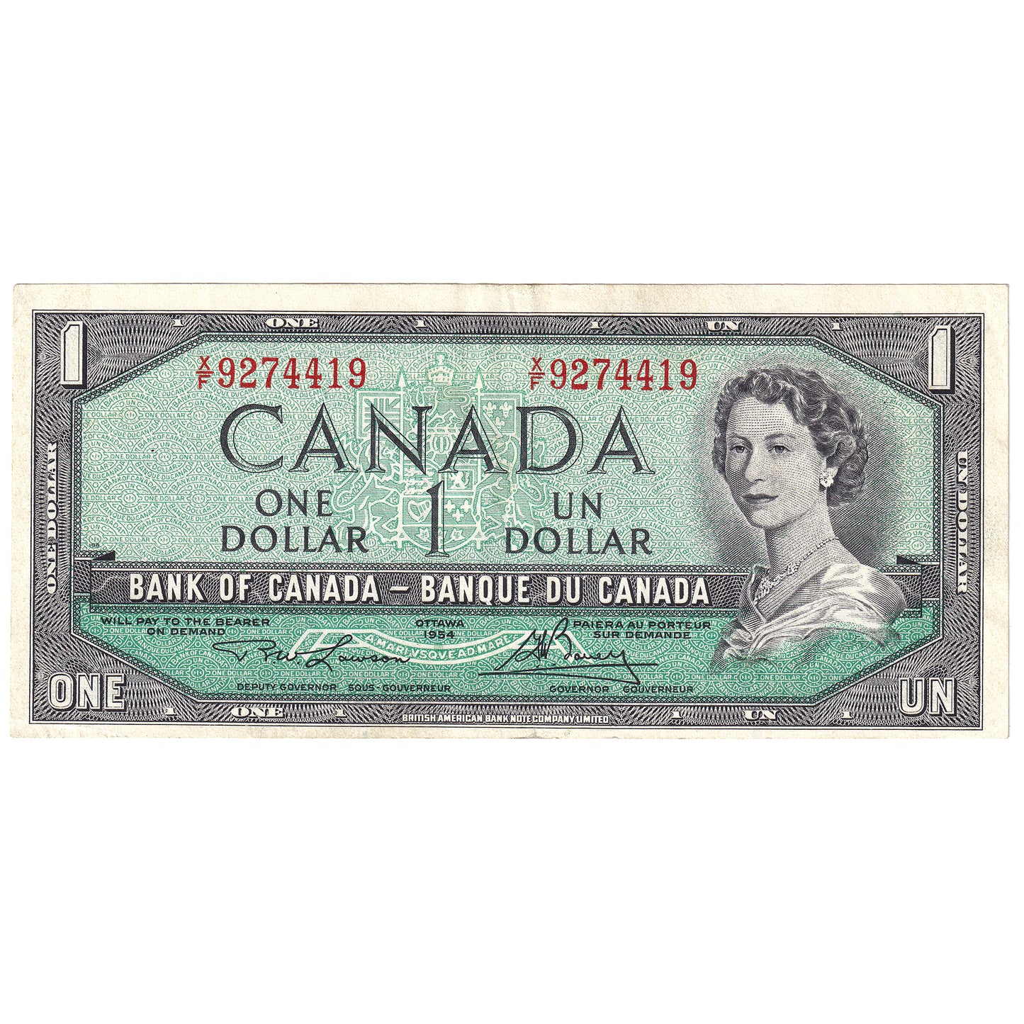 BC-37d 1954 Canada $1 Lawson-Bouey, X/F, EF