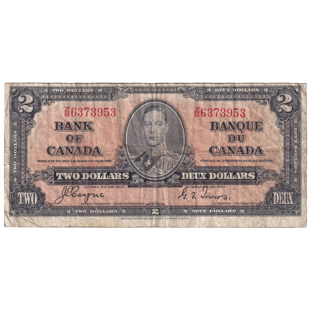 BC-22c 1937 Canada $2 Coyne-Towers, Z/B, F-VF