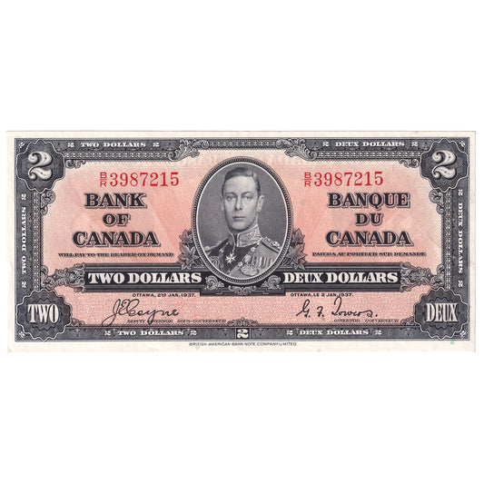 BC-22c 1937 Canada $2 Coyne-Towers, B/R, AU-UNC