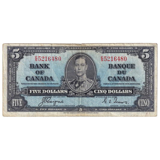 BC-23c 1937 Canada $5 Coyne-Towers, E/S, F-VF