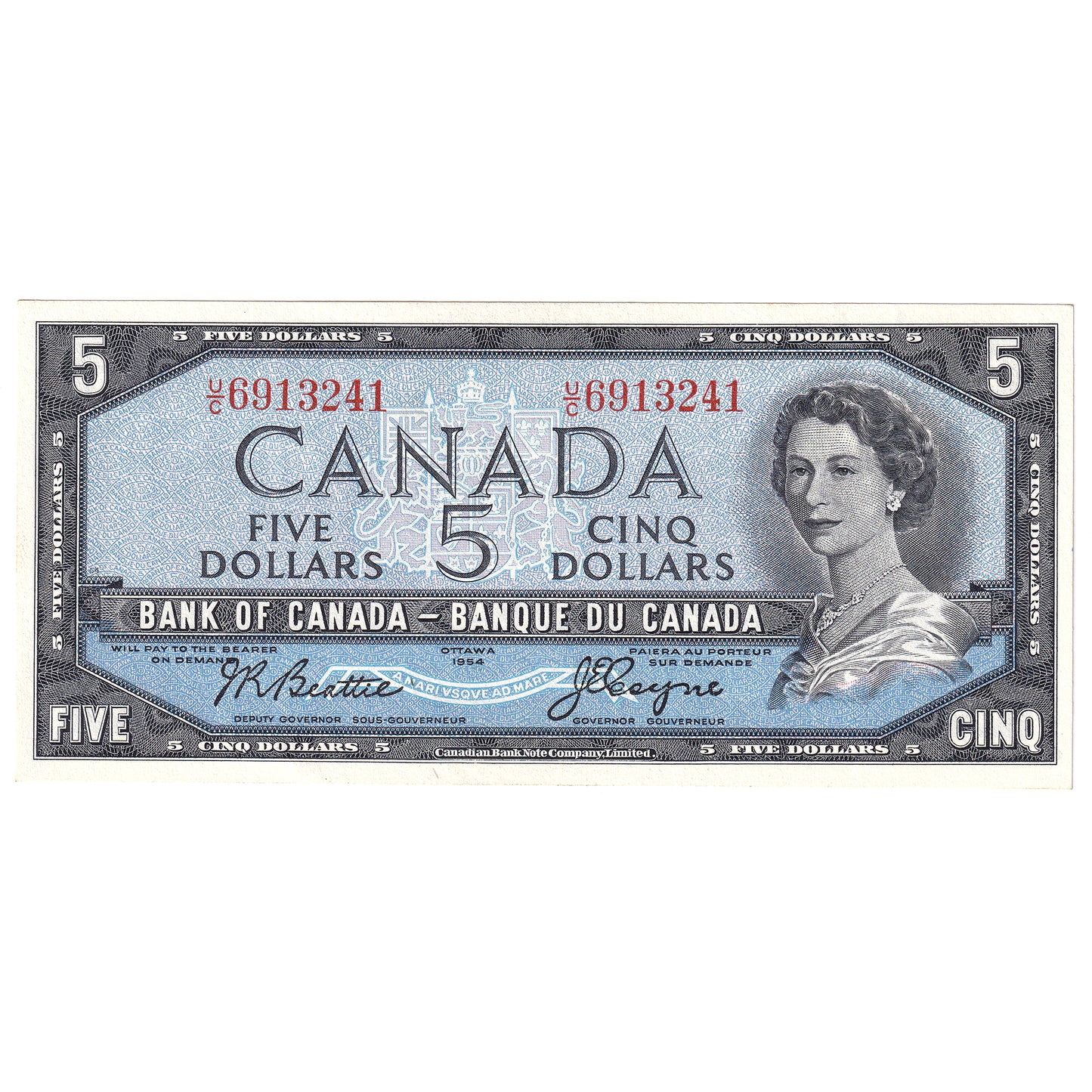 BC-39a-i 1954 Canada $5 Beattie-Coyne, U/C, Uncirculated (MS60)