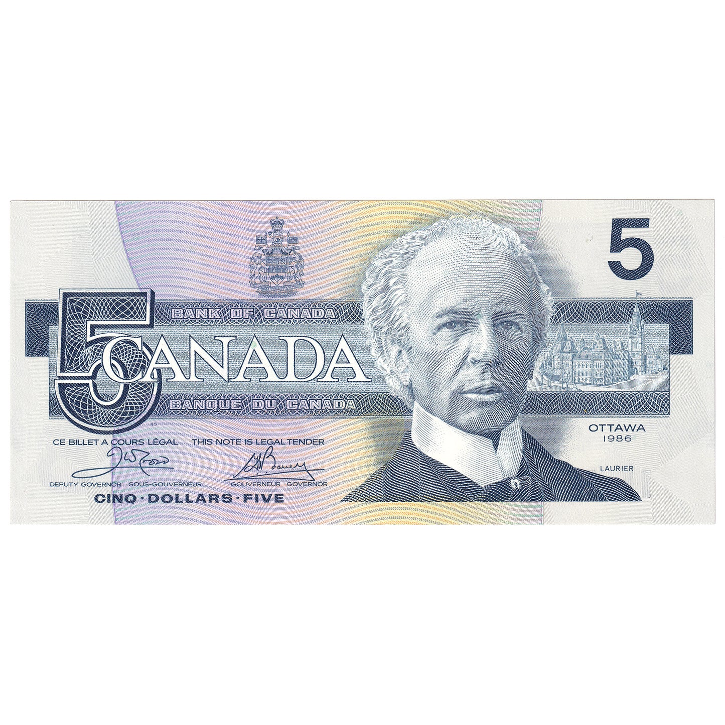 BC-56a 1986 Canada $5 Crow-Bouey, EOF, AU-UNC (AU55)