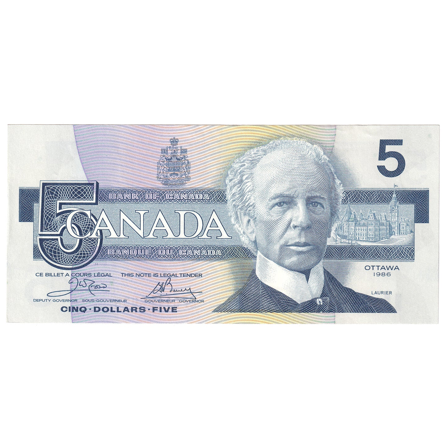 BC-56a-i 1986 Canada $5 Crow-Bouey, EPC, Almost Uncirculated (AU50)