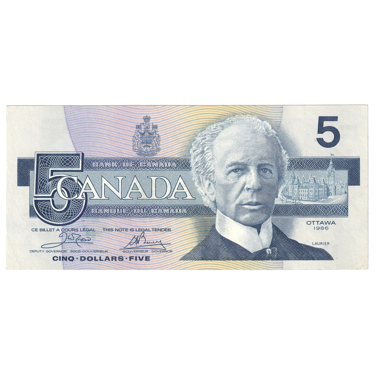 BC-56a-i 1986 Canada $5 Crow-Bouey, EOH, VF-EF (VF30)