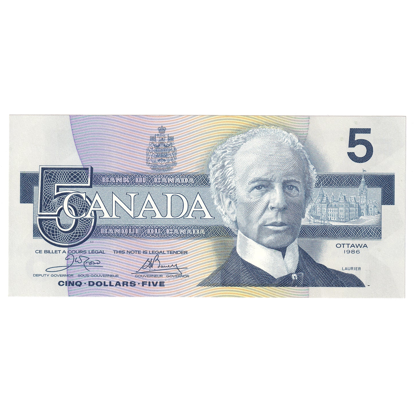 BC-56a-i 1986 Canada $5 Crow-Bouey, EOR, Choice Uncirculated (CUNC63)
