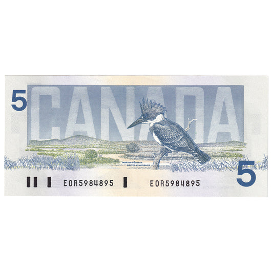 BC-56a-i 1986 Canada $5 Crow-Bouey, EOR, Almost Uncirculated (AU50)