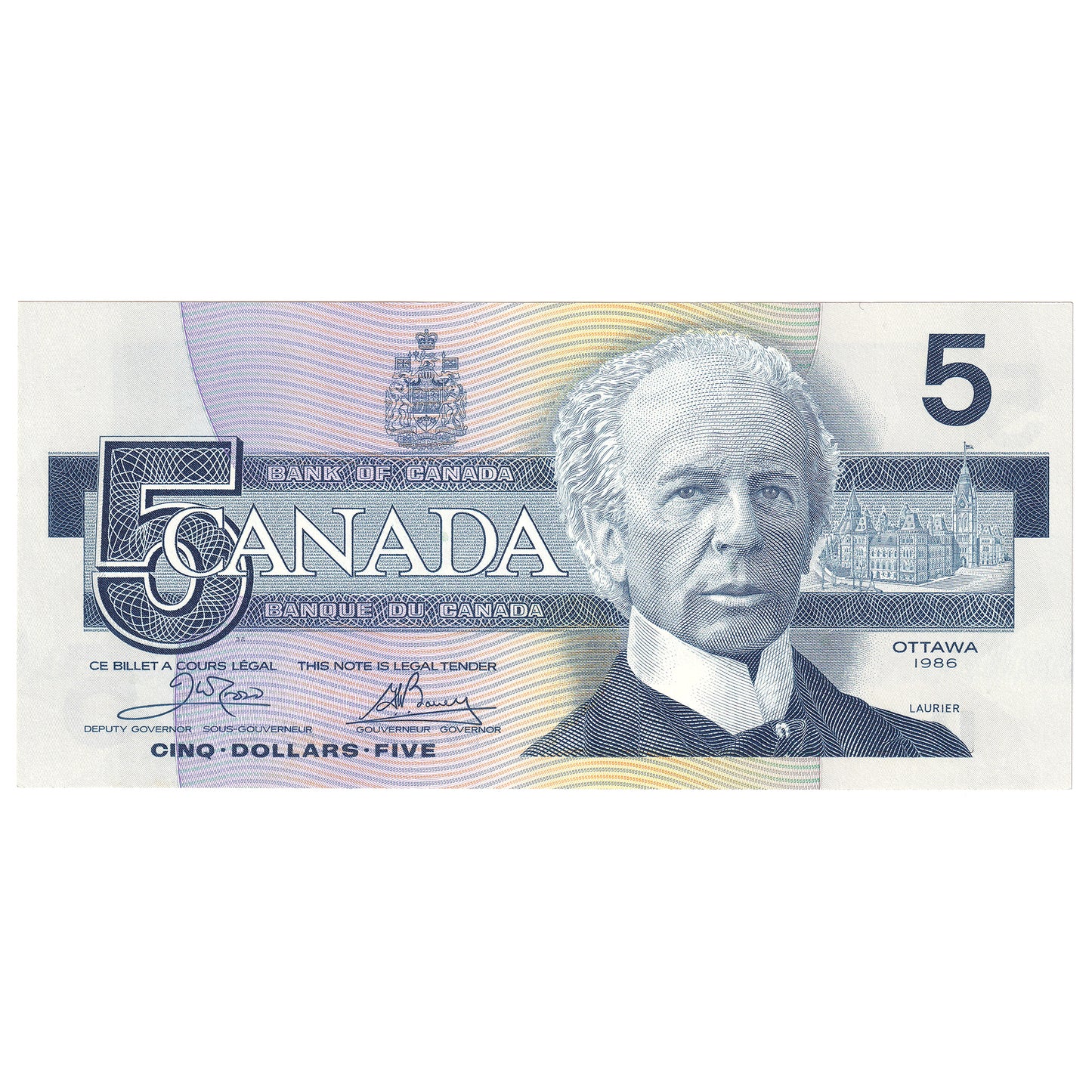 BC-56a-i 1986 Canada $5 Crow-Bouey, EOT, Uncirculated (MS60)