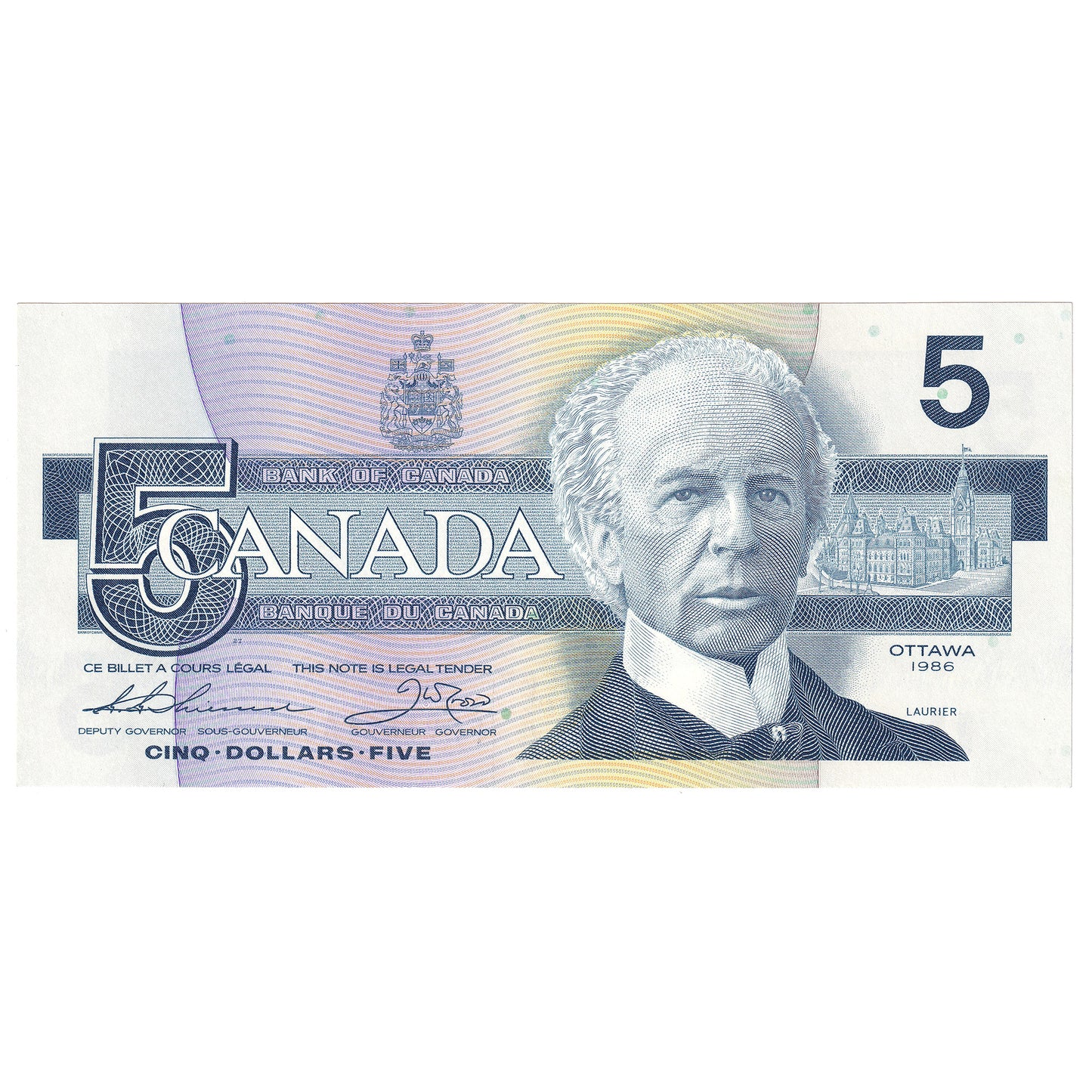 BC-56b 1986 Canada $5 Thiessen-Crow, FPV, UNC