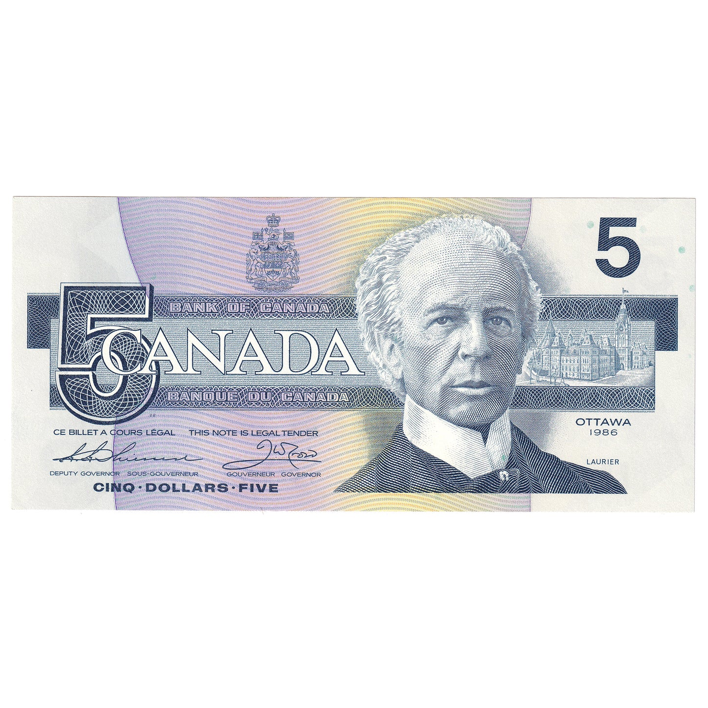 BC-56b 1986 Canada $5 Thiessen-Crow, FOS, AU-UNC (AU55)