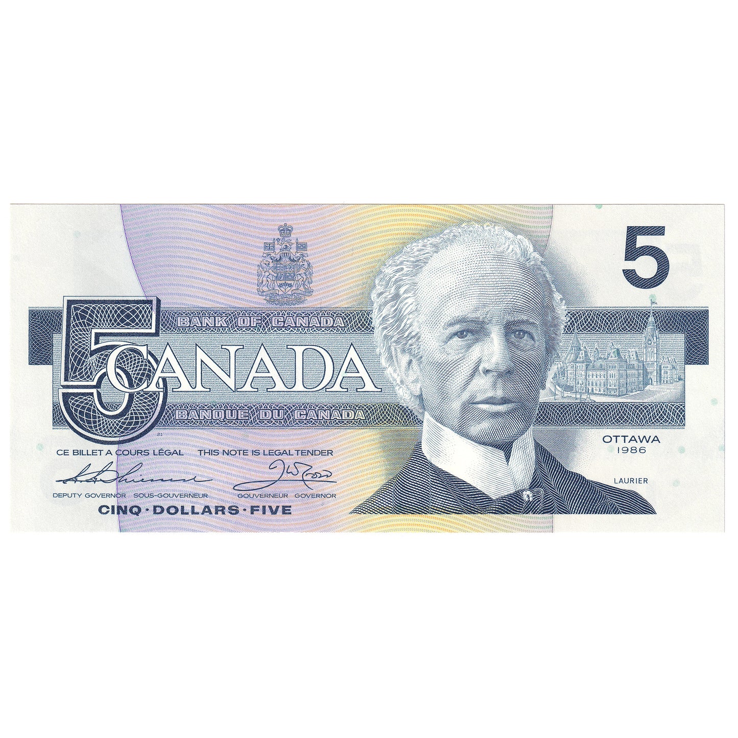 BC-56b 1986 Canada $5 Thiessen-Crow, FOV, Choice Uncirculated (CUNC63)