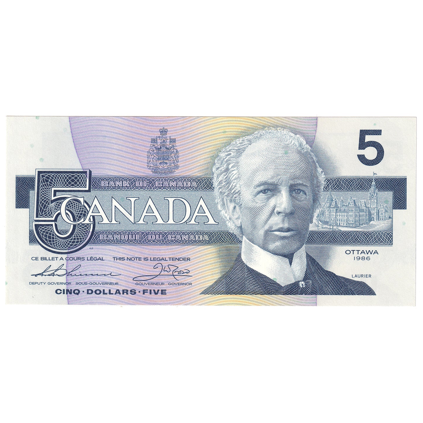 BC-56b 1986 Canada $5 Thiessen-Crow, FOV, UNC