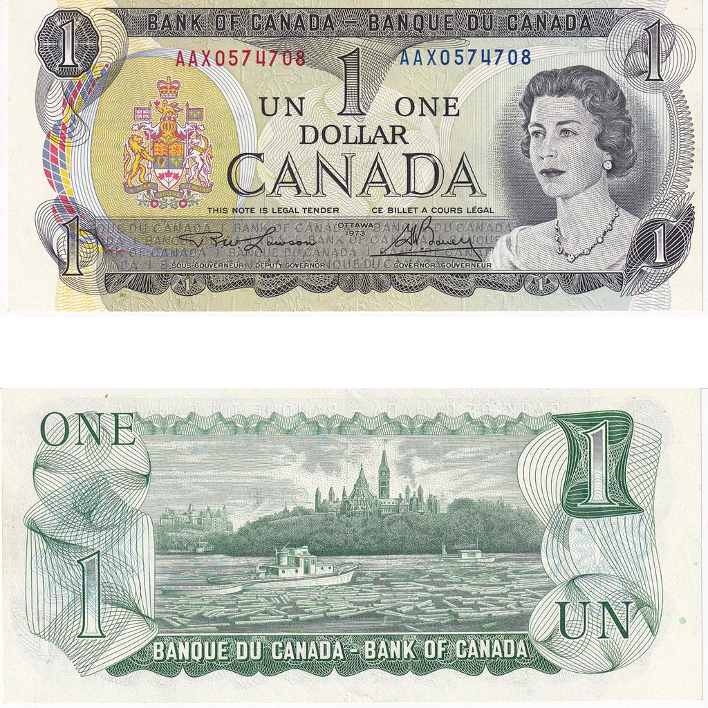 BC-46aA-i 1973 Canada $1 Lawson-Bouey, AAX, Steel Engraved, AU-UNC (AU55)