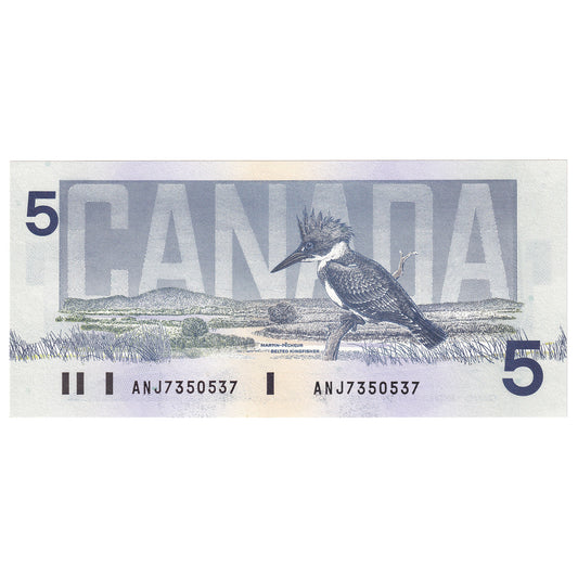 BC-56d-N1-iii 1986 Canada $5 Knight-Thiessen, 4 Digit RADAR ANJ7350537, CUNC