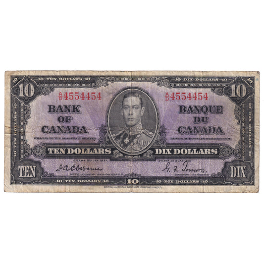 BC-24a 1937 Canada $10 Osborne-Towers, A/D, VG-F