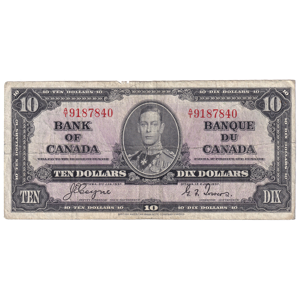 BC-24c 1937 Canada $10 Coyne-Towers, A/T, VG-F