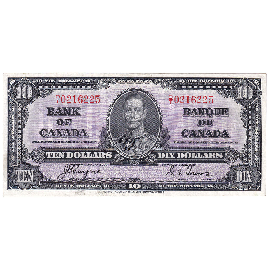 BC-24c 1937 Canada $10 Coyne-Towers, D/T, AU