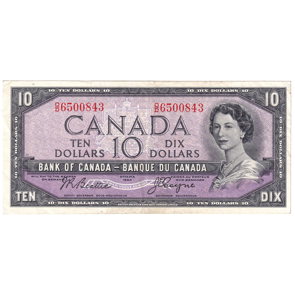 BC-40a 1954 Canada $10 Beattie-Coyne, O/D, EF
