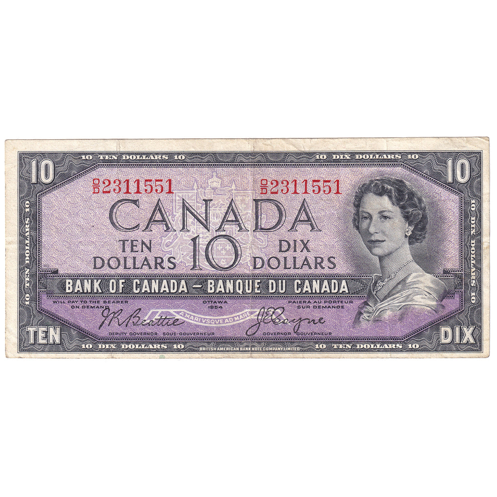 BC-40a 1954 Canada $10 Beattie-Coyne, O/D, F-VF