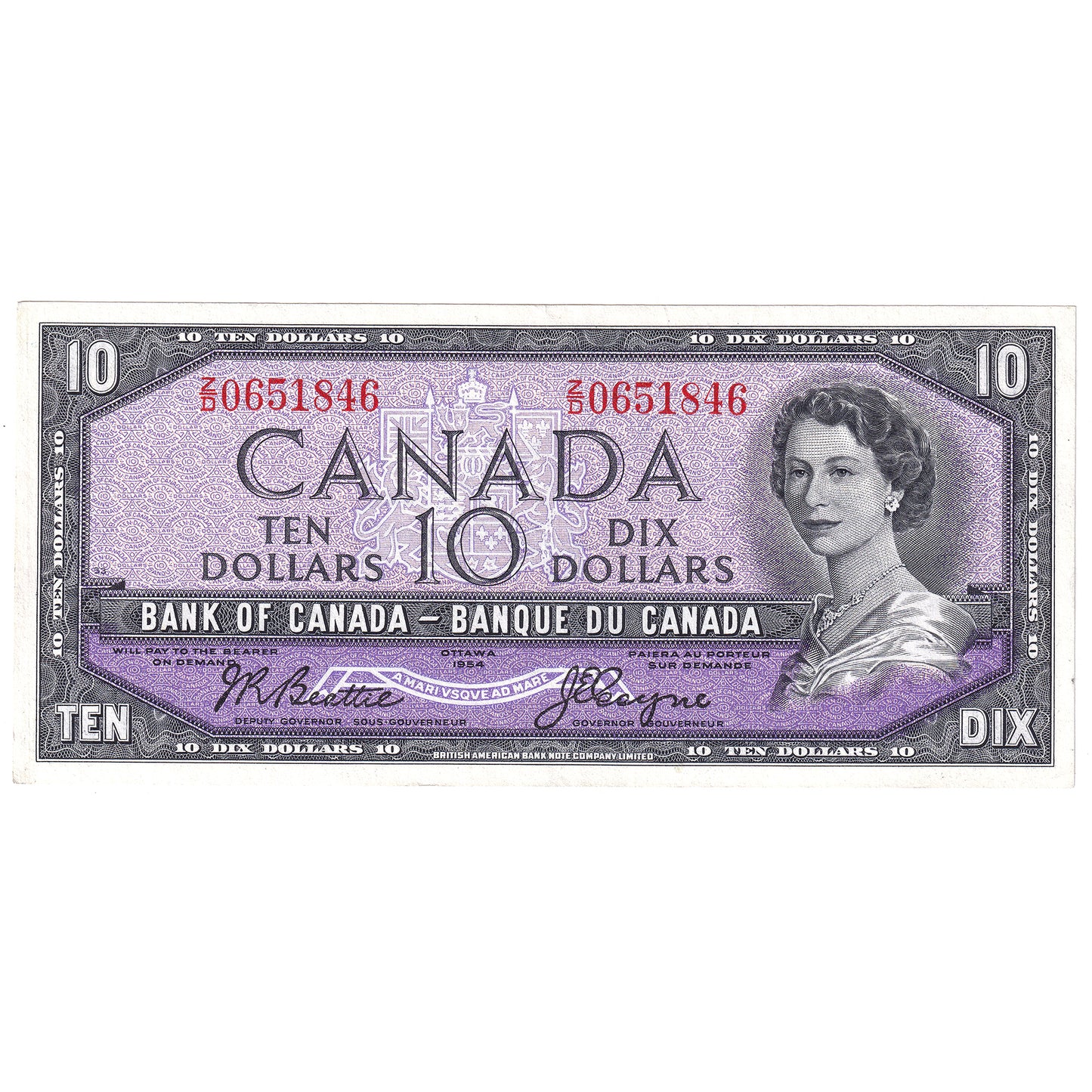 BC-40a 1954 Canada $10 Beattie-Coyne, Z/D, EF