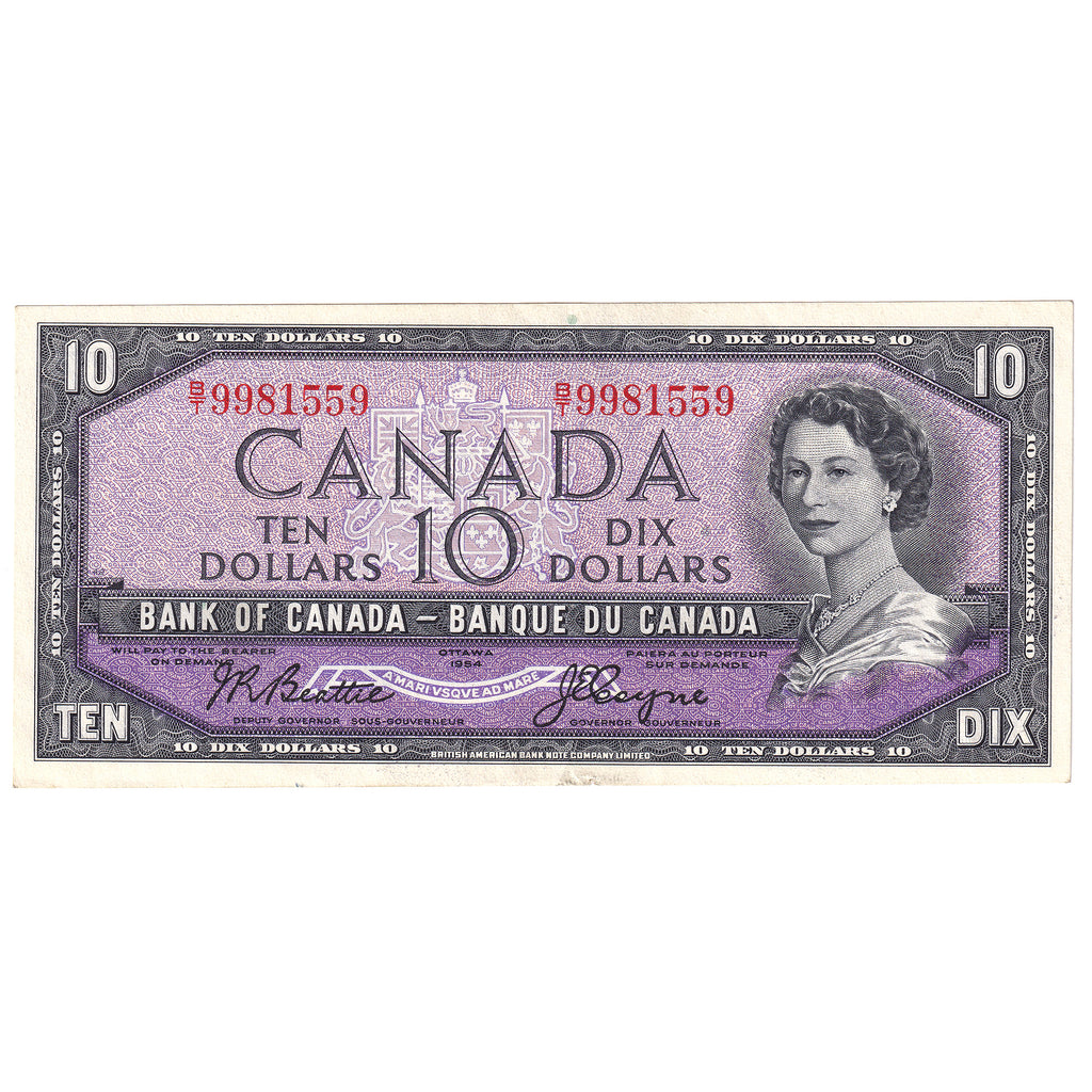 BC-40a 1954 Canada $10 Beattie-Coyne, B/T, Almost Uncirculated (AU50)