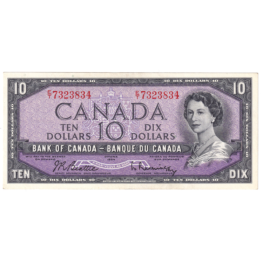 BC-40b 1954 Canada $10 Beattie-Rasminsky, E/T, Extra Fine (EF40)