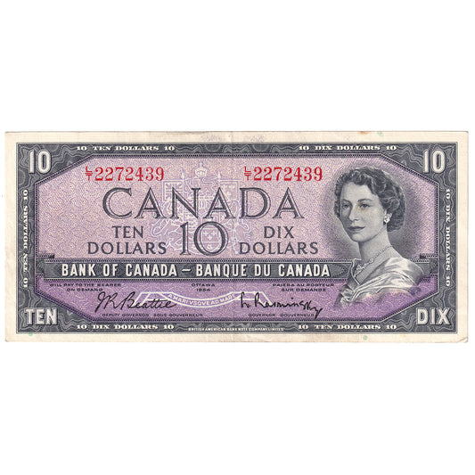 BC-40b 1954 Canada $10 Beattie-Rasminsky, L/T, EF-AU