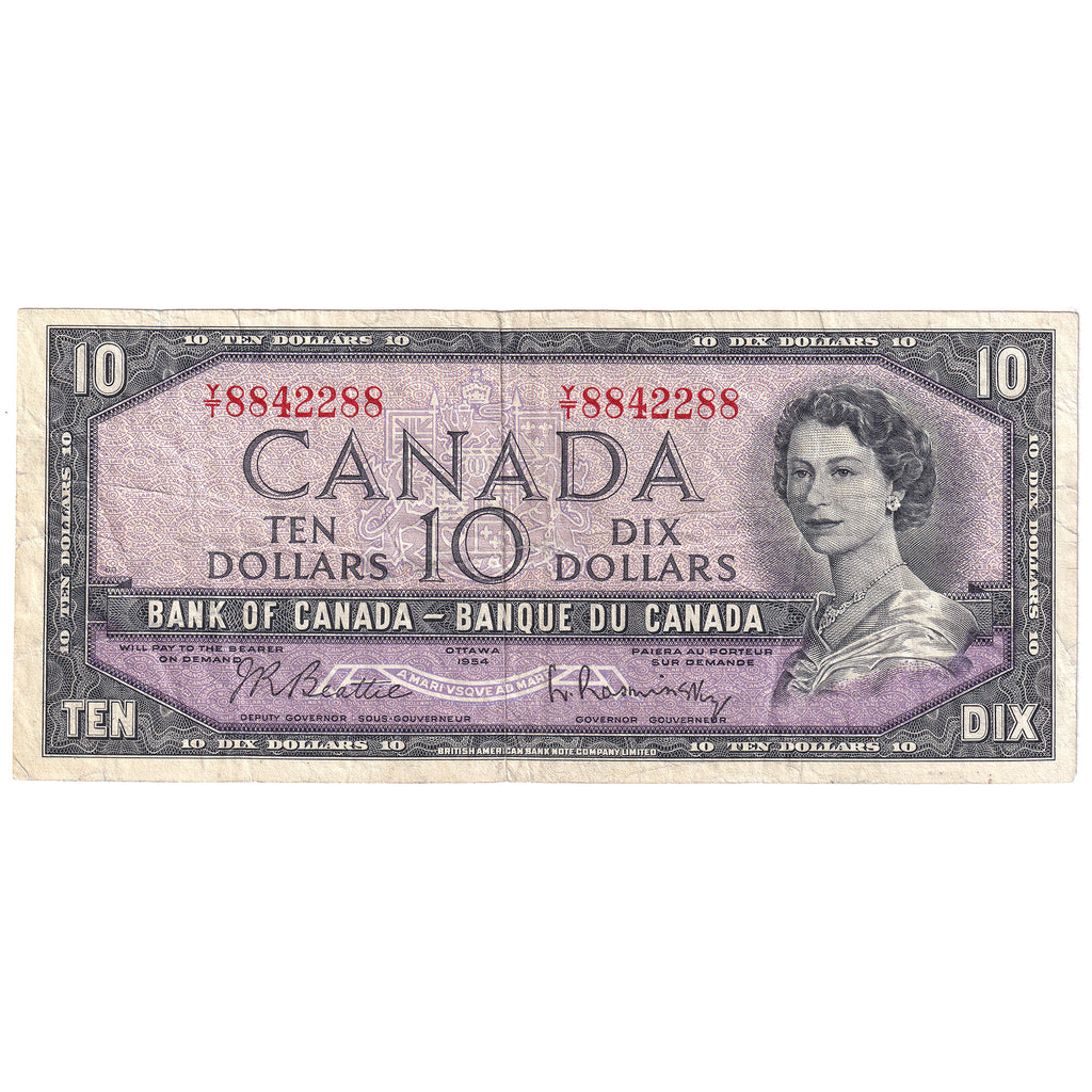 BC-40b 1954 Canada $10 Beattie-Rasminsky, Y/T, F-VF