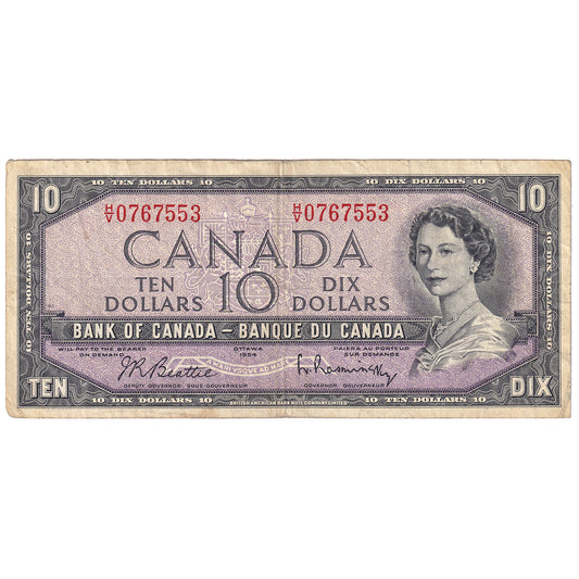 BC-40b 1954 Canada $10 Beattie-Rasminsky, H/V, F