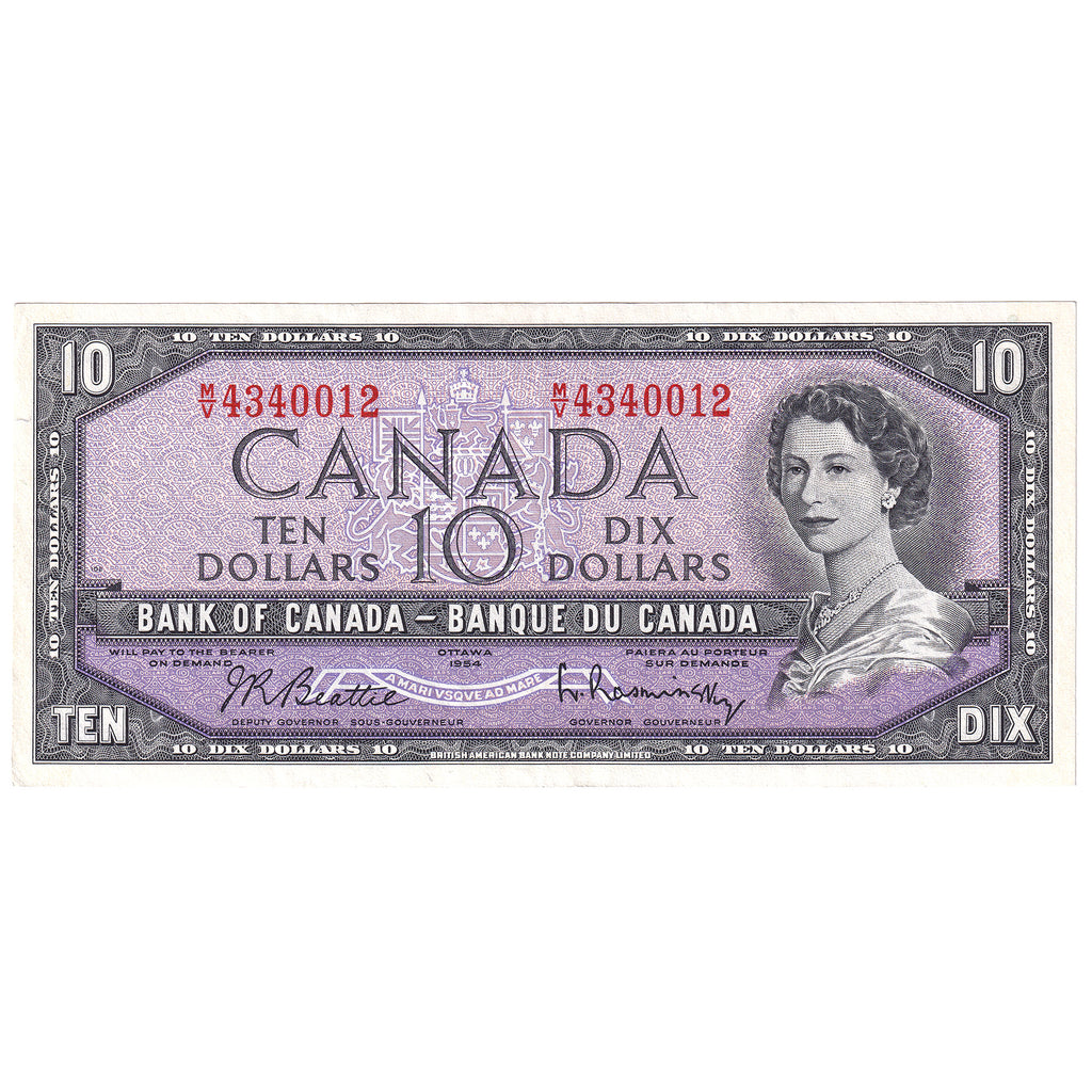 BC-40b 1954 Canada $10 Beattie-Rasminsky, M/V, EF