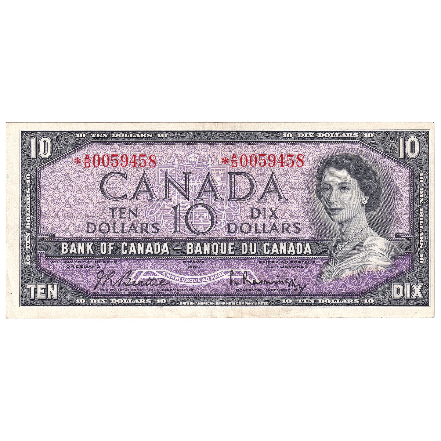 BC-40bA 1954 Canada $10 Beattie-Rasminsky, *A/D, EF