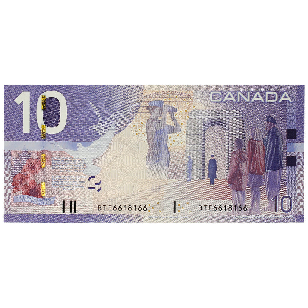 BC-68a-N1-iii 2005 Canada $10 Jenkins-Dodge, 3 Digit RADAR BTE6618166, Uncirculated (MS60)