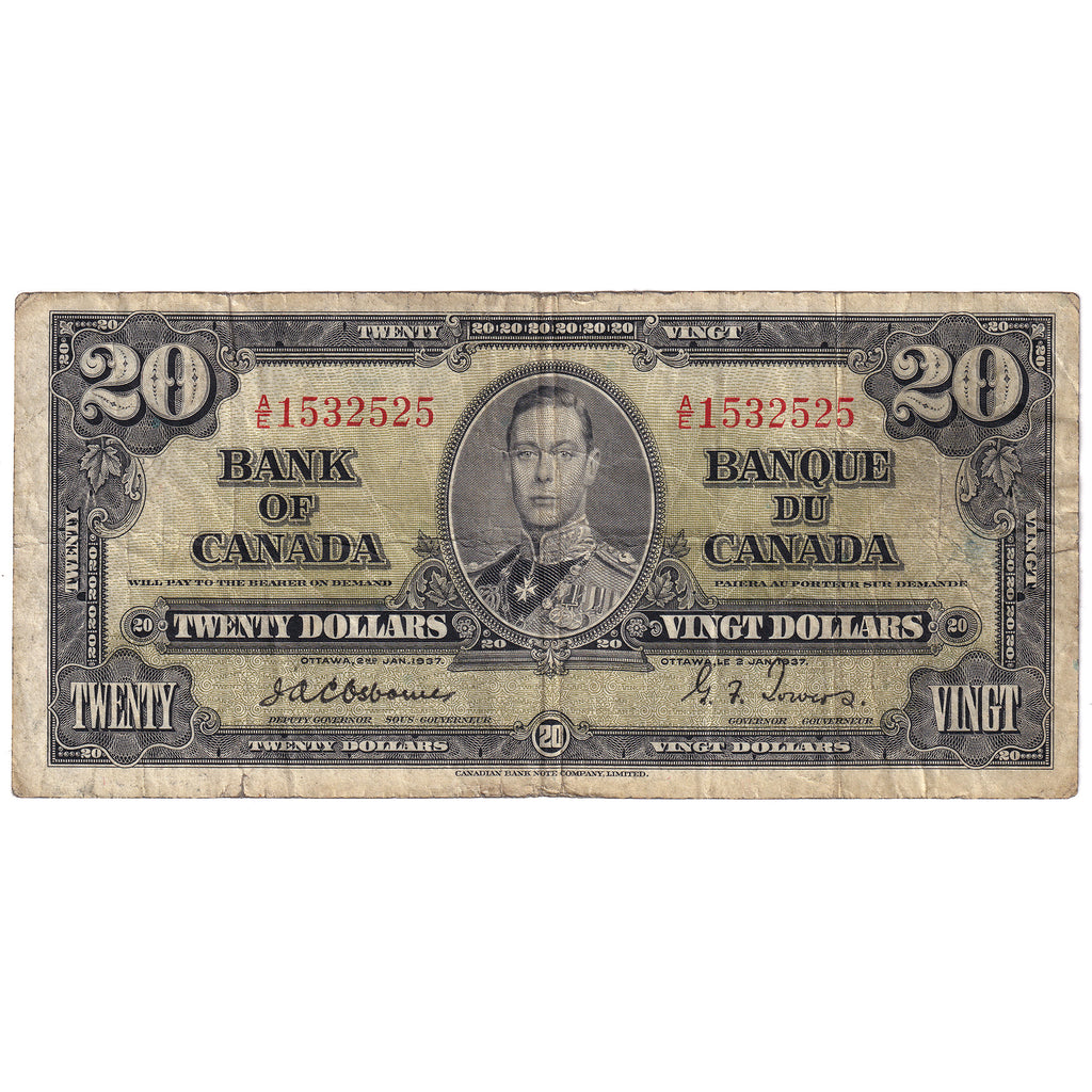 BC-25a 1937 Canada $20 Osborne-Towers, A/E, F