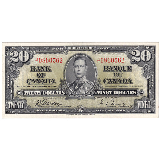 BC-25b 1937 Canada $20 Gordon-Towers, H/E, EF-AU