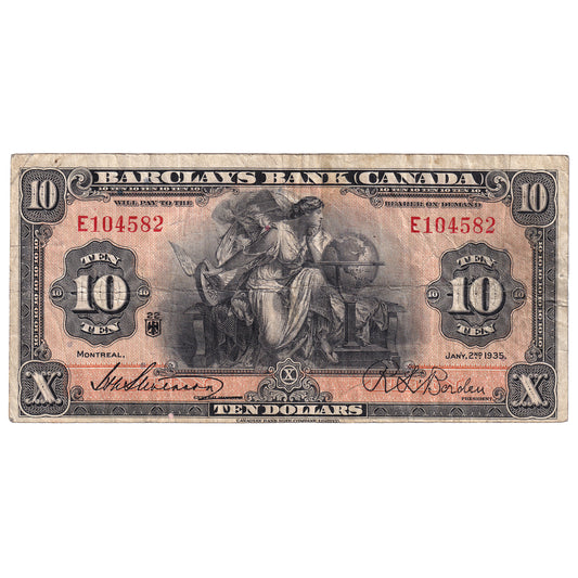 30-12-06 1935 Barclay's Bank Canada $10 Stevenson-Borden, F-VF