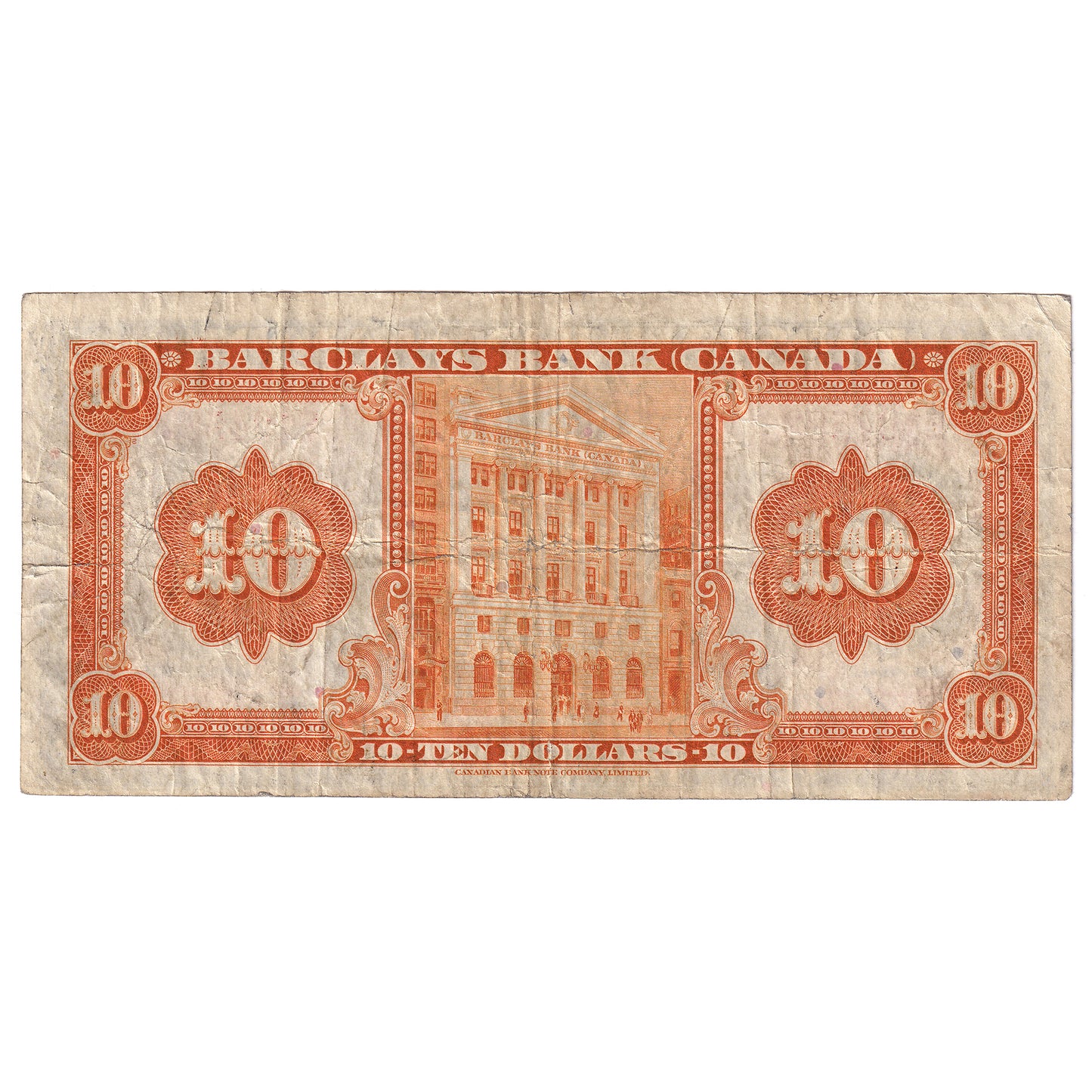 30-12-06 1935 Barclay's Bank Canada $10 Stevenson-Borden, F-VF
