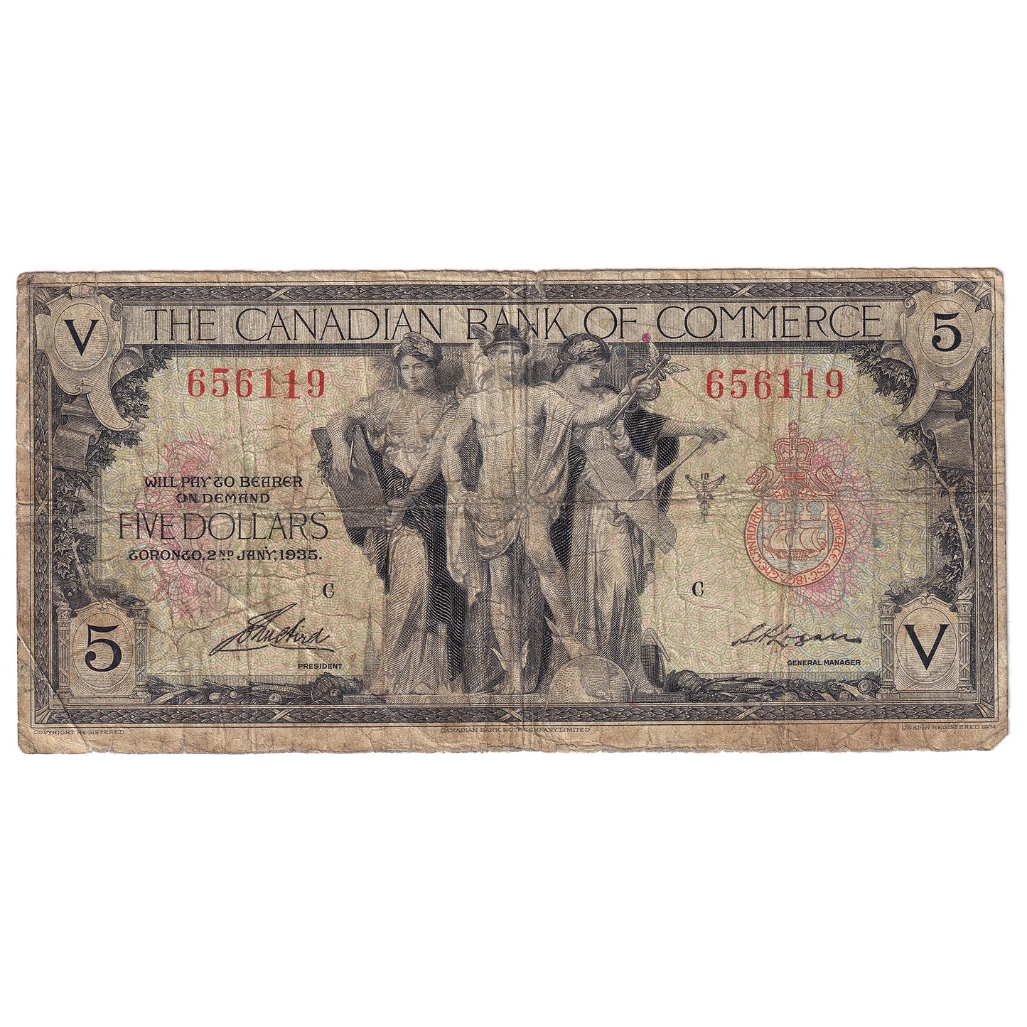 75-18-02 1935 Canadian Bank of Commerce $5 Aird-Logan, Very Good (VG8)