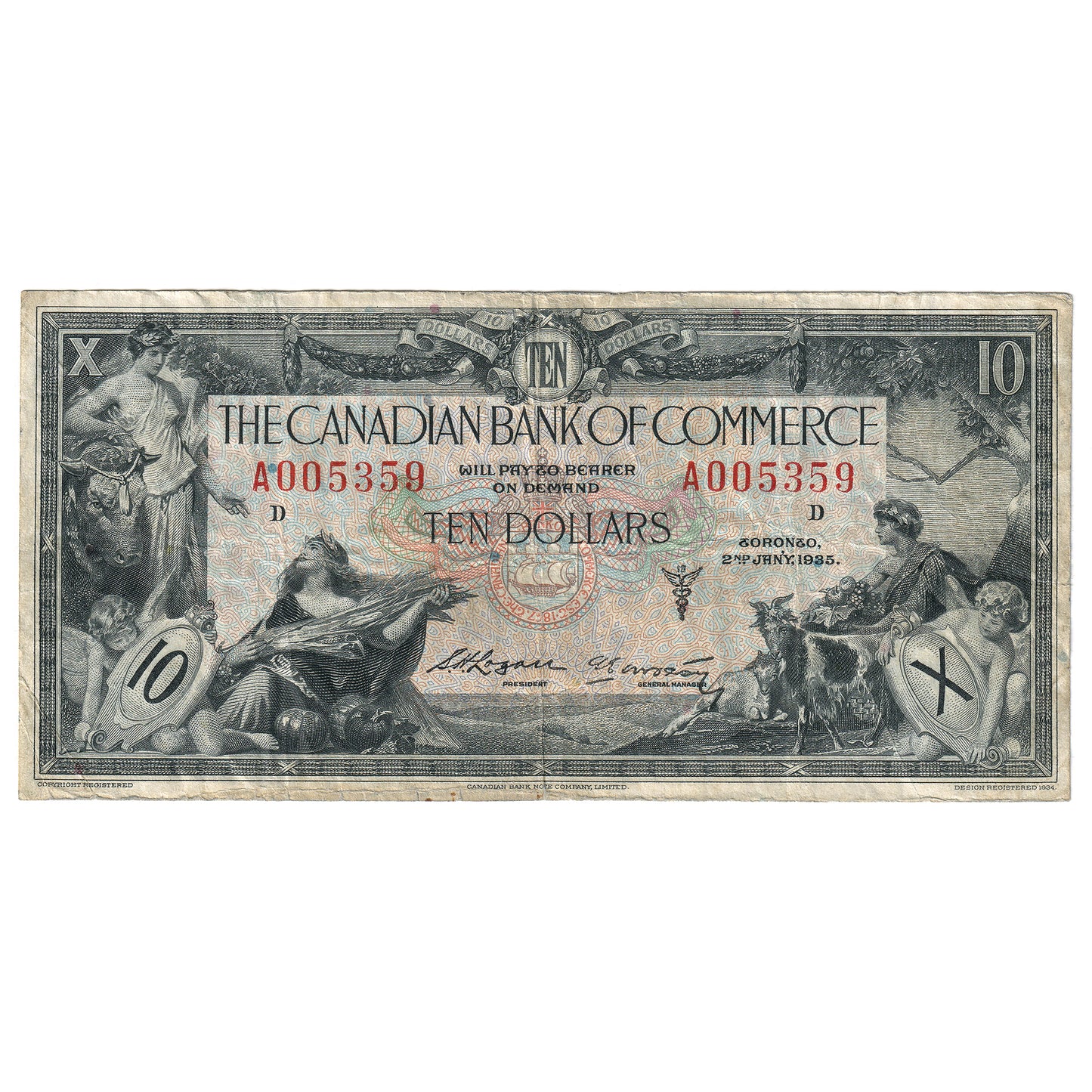 75-18-08a 1935 Canadian Bank of Commerce $10 Logan-Arscott, Type 2 Signature, Very Fine (VF20)