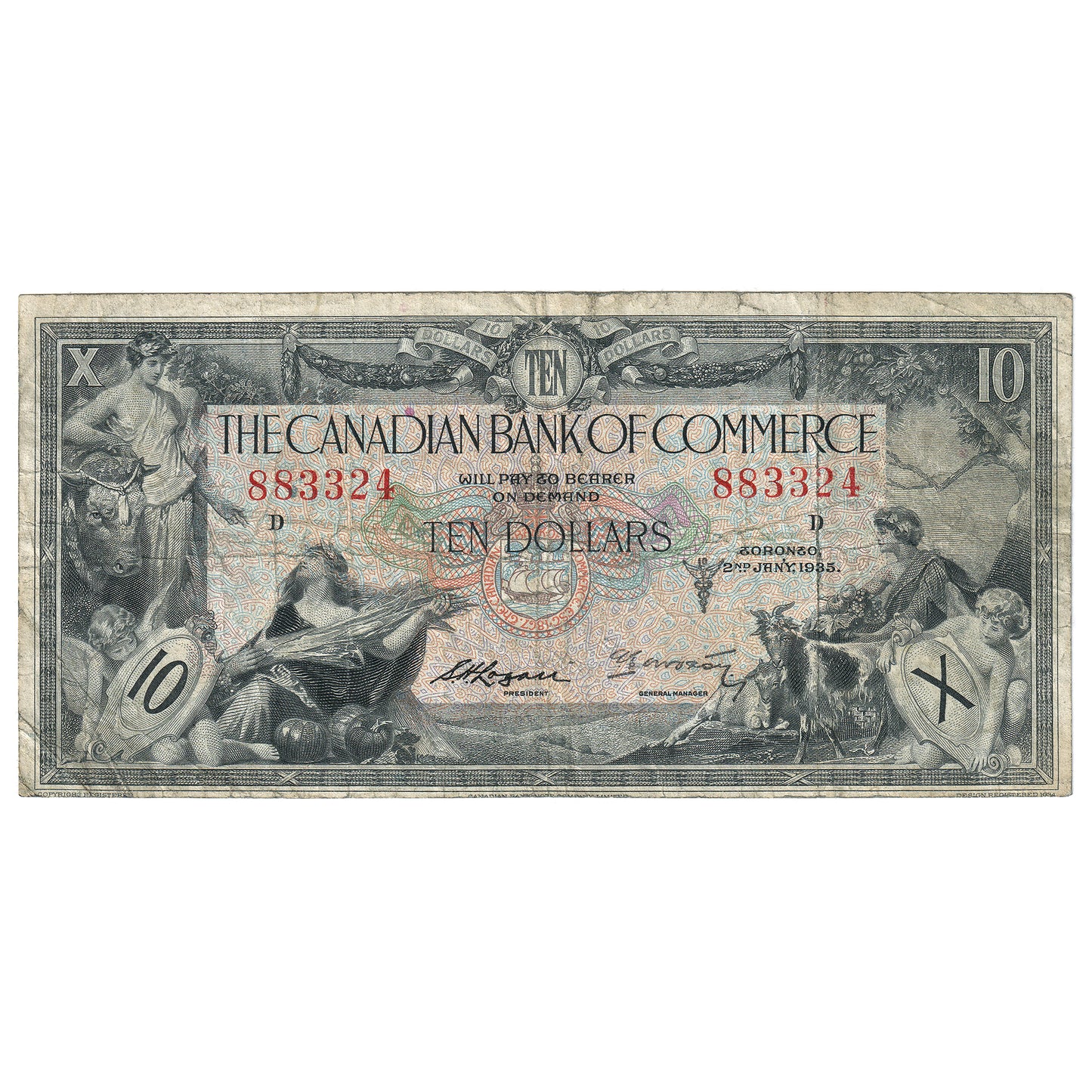 75-18-08a 1935 Canadian Bank of Commerce $10 Logan-Arscott, Type 2 Signature, F-VF