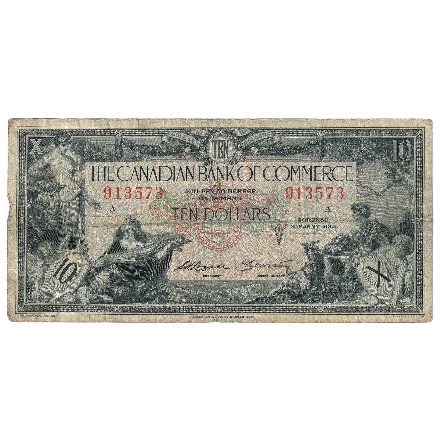75-18-08a 1935 Canadian Bank of Commerce $10 Logan-Arscott, Type 2 Signature, Very Good (VG8)