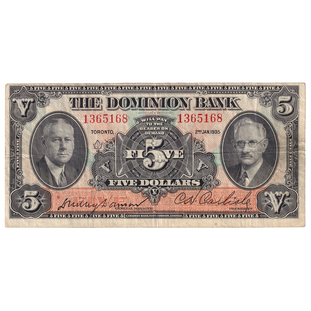 220-26-02 1935 Dominion Bank $5 Dawson-Carlisle, VF